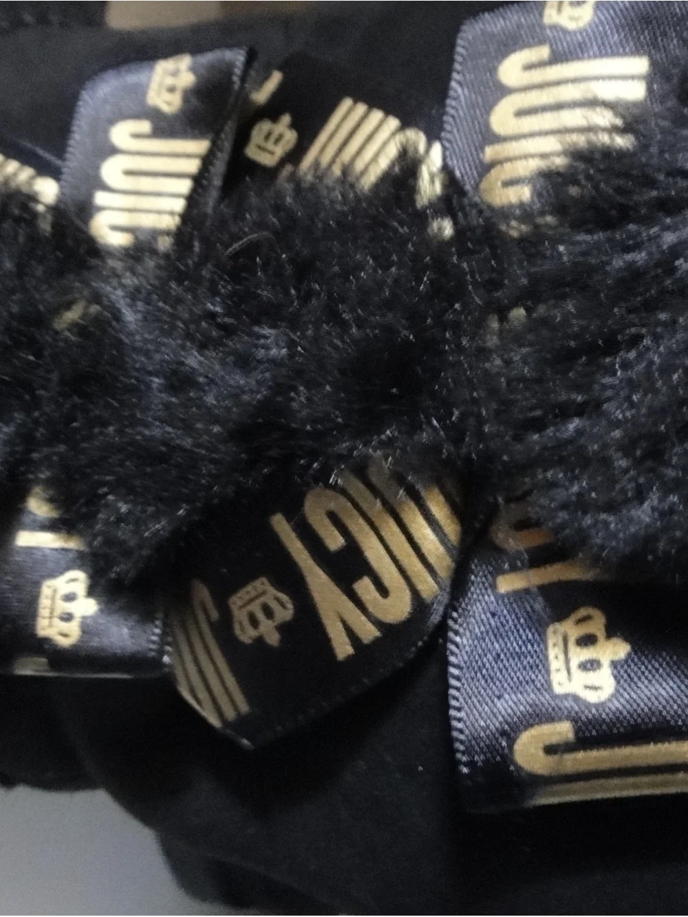 Juicy Couture Black Faux-Fur Mid-Calf Boots with Branded Ribbon